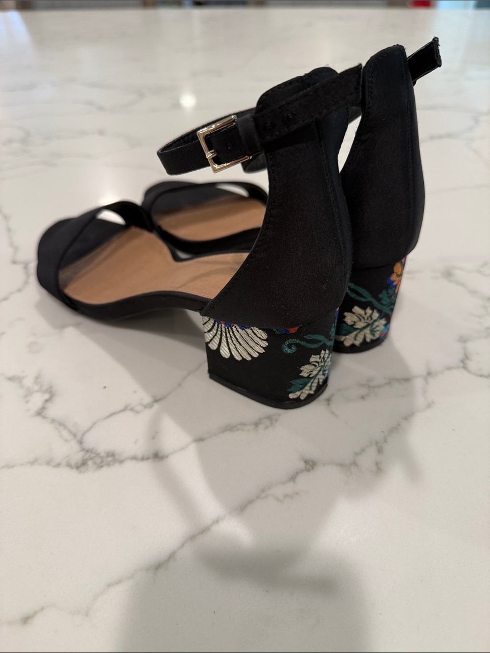 5/$25 Report Embroidered Ankle-Strap Block Heels